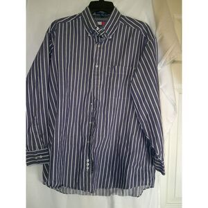Vintage Tommy‎ Hilfiger Blue and White Striped Long Sleeve Dress Shirt 16 32/33
